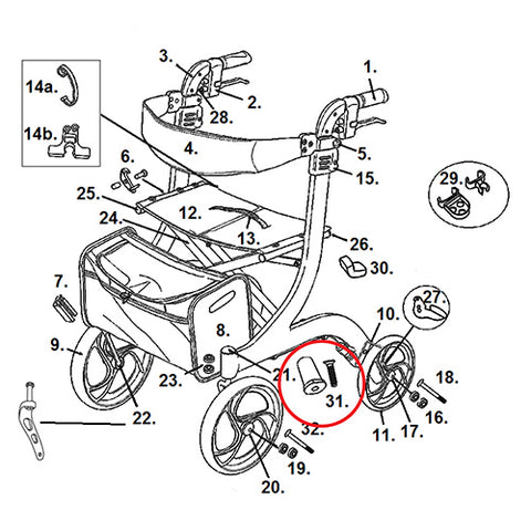 Cross Brace Screw And Insert For Nitro Rollators