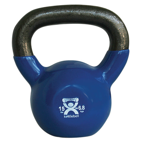 Kettlebell Vinyl Coated Weight Blue 15lb 9 Inch Diameter