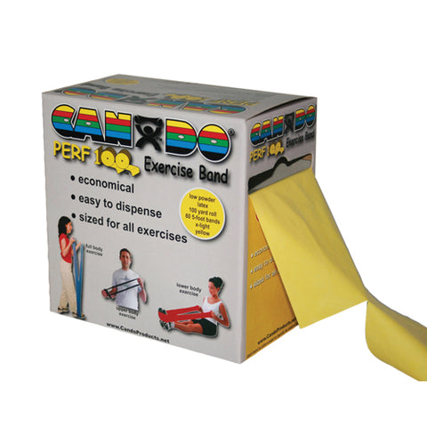 Cando Exercise Band Yellow X-Light 100-Yard Dispenser Box