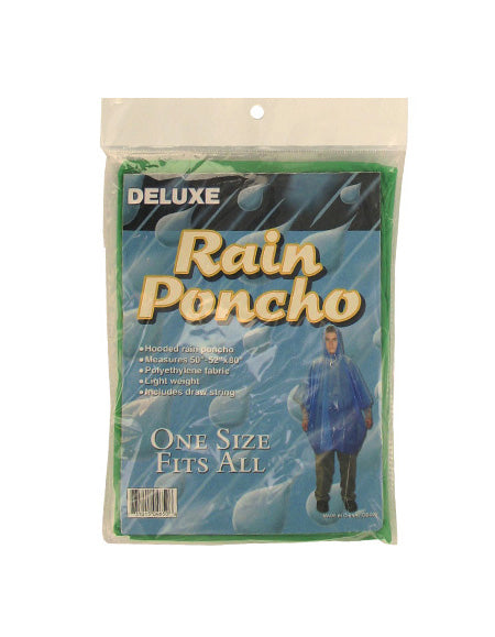 Hooded Rain Poncho Lightweight Waterproof Adult Size Assortment