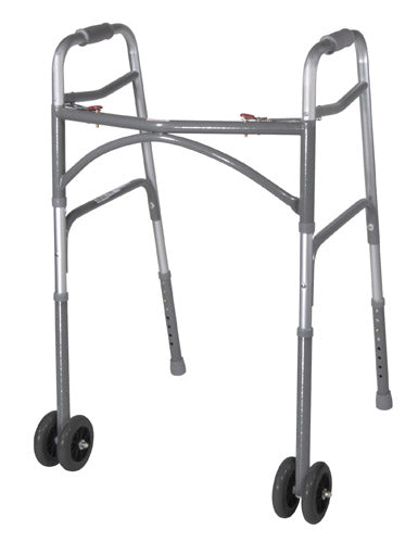 Bariatric Adult Folding Walker w/Wheels Double Button Design