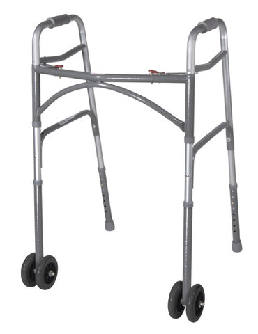 Bariatric Adult Folding Walker w/Wheels Double Button Design