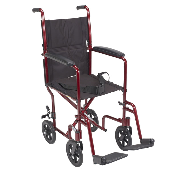 Wheelchair Transport Lightweight Red 17 with Padded Armrests