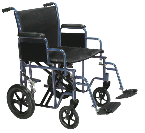 Transport Wheelchair Bariatric 20 Wide Blue for Heavy Duty Use