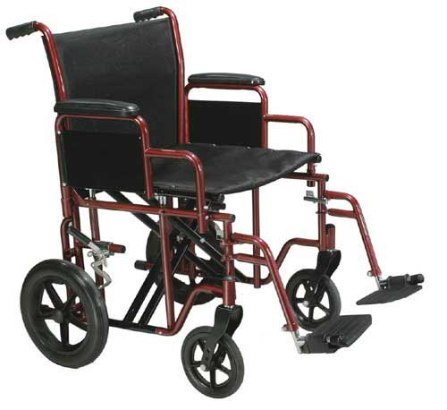 Transport Wheelchair Bariatric 22 Wide Red For Heavy Users