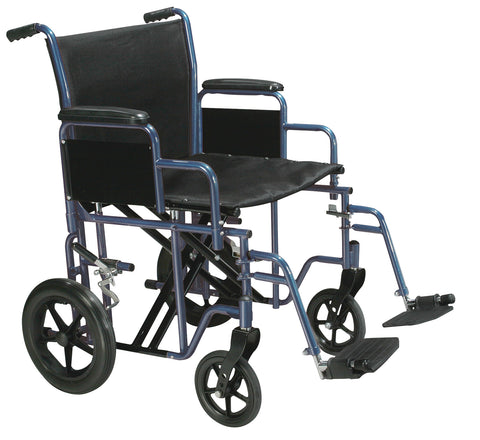 Transport Wheelchair Bariatric 22 Wide Blue Heavy Duty