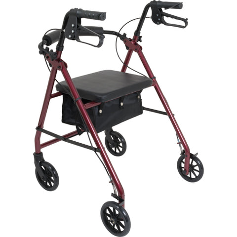 Aluminum Rollator w/Loop Brake Burgundy 4-Wheel Walker