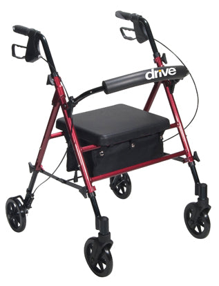 Rollator Aluminum w/Adj. Seat Height Red for Easy Mobility