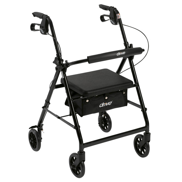 Rollator 4-Wheel With Pouch & Padded Seat Black Drive