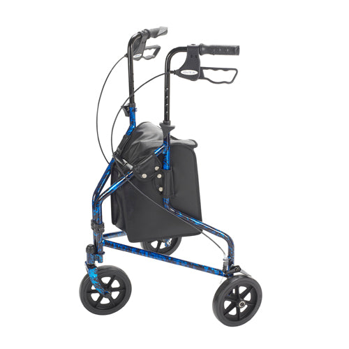 Rollator 3-Wheeled w/Pouch & Basket Loop Brake Flame Blue