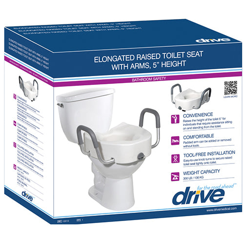 Raised Toilet Seat With Lock & Alum Det Arms Elongated