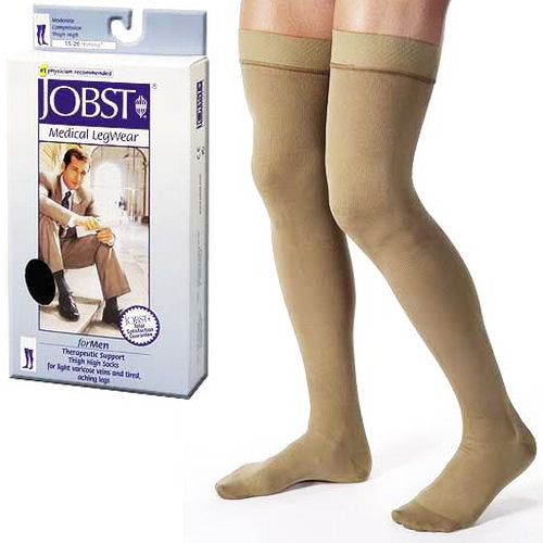 Jobst For Men 15 - 20 Thigh Hi Ribbed Khaki Large Socks