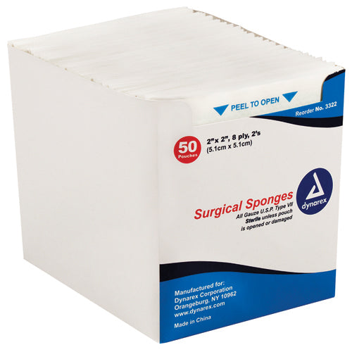 Gauze Sponges Sterile-2's 2 X 2 -8ply 50-2's Per Tray