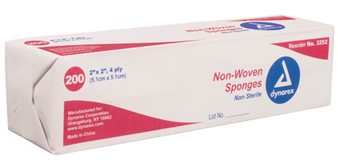 Non-Woven Gauze Sponge 2 x2 4 Ply Bx/200 Non-Sterile