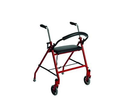 Rollator Push Down Brake Red with Comfortable Seat