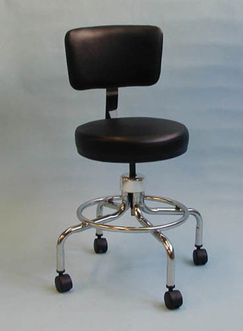 Classic Doctors Stool W/ Back W/ Foot Ring & Casters Black