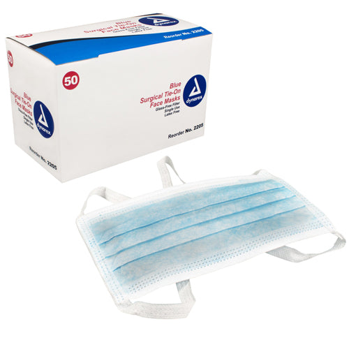 Surgical Tie-On Face Mask Bx/50 Pleated Blue Masks