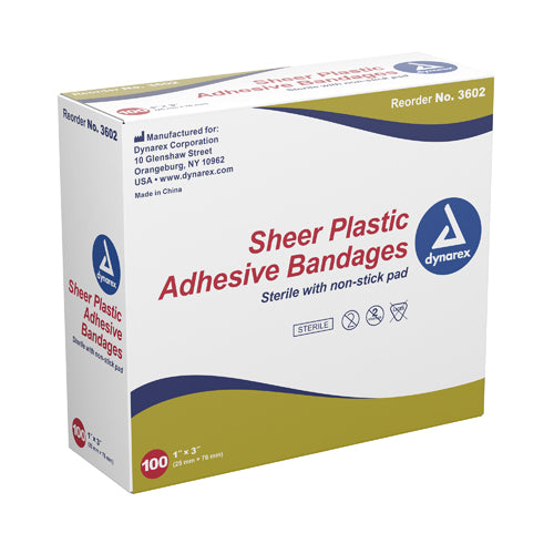 Adhesive Bandages Sheer Strips 3/8 x1-1/2 Sterile Bx/100