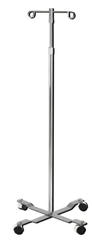 I.V. Stand 2-Hook - 4 Leg Chrome Plated Durable Pole