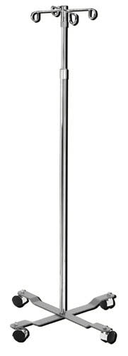 I.V. Stand 4-Hook - 4 Leg Adjustable Chrome Pole