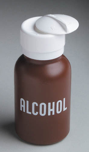 Liquid Push Down Alcohol Dispenser Labeled 8 oz Bottle