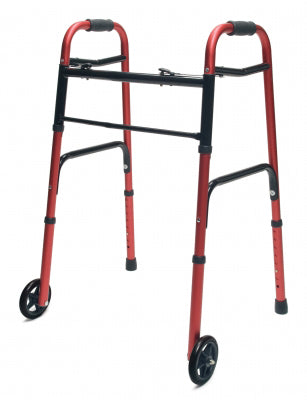 Walker Adult w/5 Wheels Folding Red Case of 2 Pack