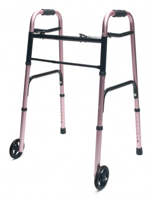 Walker Adult w/5 Wheels Folding Pink Case of 2 Pack