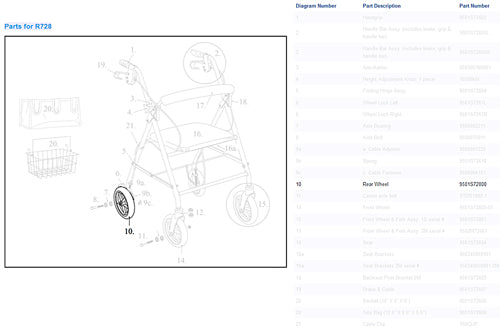 Front Rear Wheel Assembly For Drive R728 Rollators