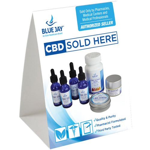 Blue Jay CBD Table Tent for Effective Marketing Display