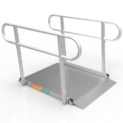 Portable Ramp Solid Surface 4' w Handrails Two-Line 3G