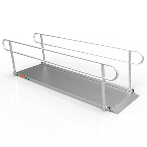 Portable Ramp Solid Surface 10' w Handrails Two-Line 3G