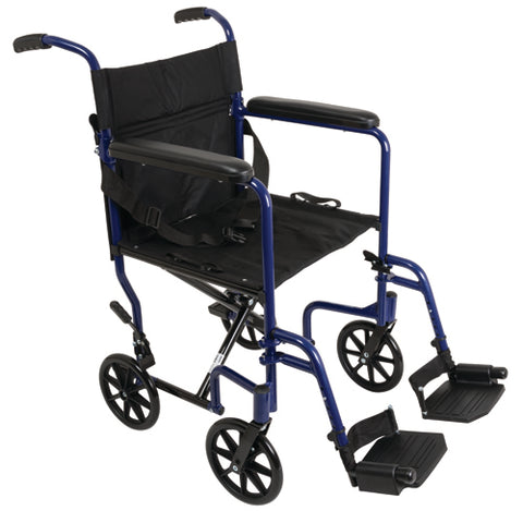 Aluminum Transport Chair w/ Footrests Blue for Easy Mobility