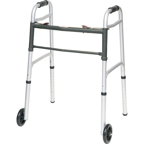 Aluminum Junior Walker Folding 5 Wheels 2 Button Release Model