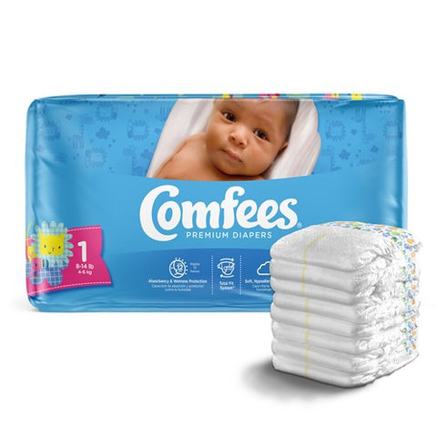 Comfees Baby Diapers, Size 1, 50 Ea/Bag 4 Bags/Case