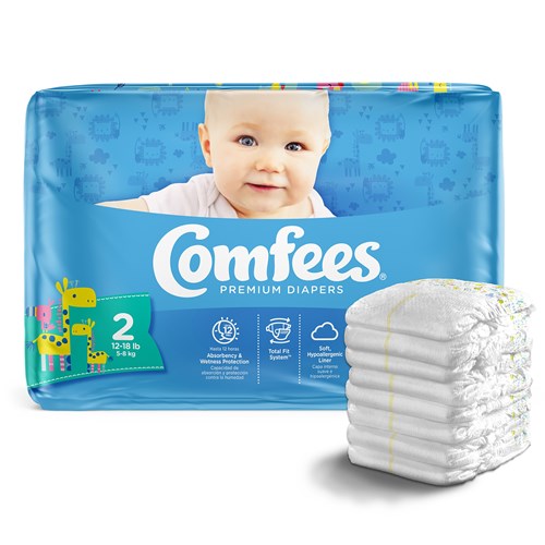 Comfees Baby Diapers, Size 2, 42 Ea/Bag 4 Bags/Case