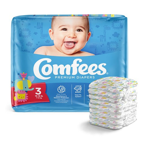 Comfees Baby Diapers, Size 3, 36 Ea/Bag 4 Bags/Case