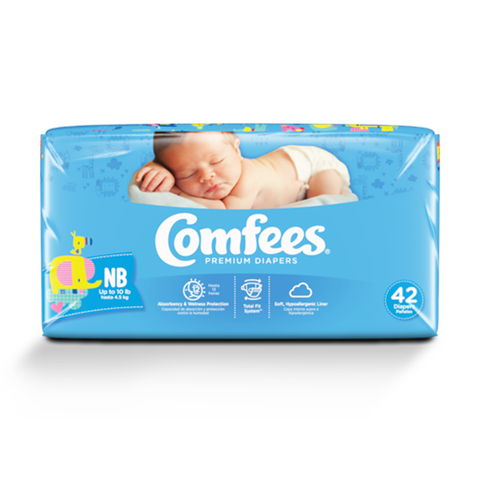 Comfees Baby Diapers, Newborn, 42 Ea/Bag 4 Bags/Case