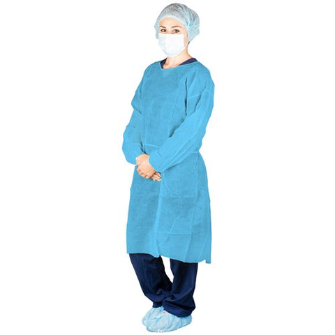 Poly Coated Isolation Gown Blue 50/Case Non Sterile