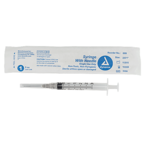 Syringe 3cc 22G X 1" 100/BX Luer Lock Non Safety