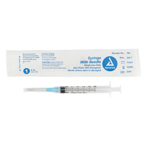 Syringe Non-Safety w/ Needle 3cc Luer Lock 23G X 1" Needle 100/BX