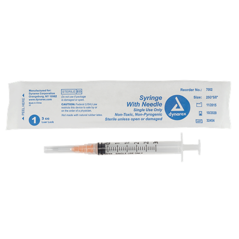 Syringe Non-Safety w/ Needle 3cc Luer Lock 25G X 5/8" Needle 100/BX