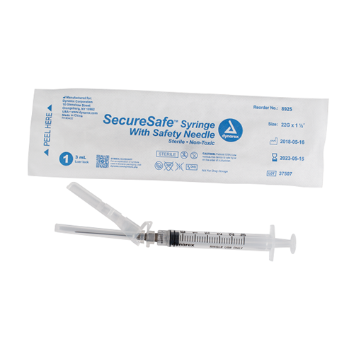 Syringe w/ Safety Needle 3cc 22G X 1.5" 100/BX Securesafe