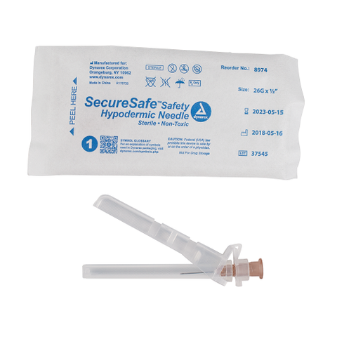 Hypodermic Needle 26G X 1/2" Safety 100/BX Securesafe