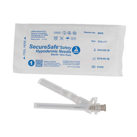 Hypodermic Needle 27G X 1/2" Safety 100/BX Securesafe