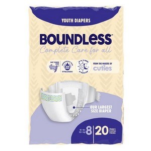 Boundless Youth Diaper Size 8 80/CS 4 Bags Of 20 Per Case