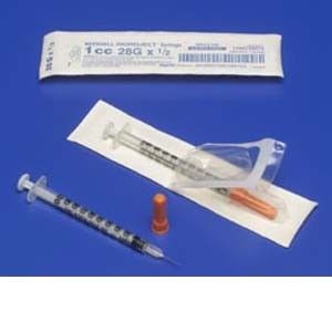 Monoject Insulin Syringe with Permanent Needle 0.5ML 28G X 1/2"