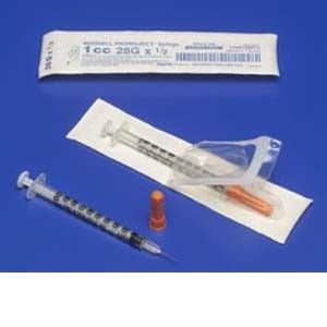 Monoject Insulin Syringe with Permanent Needle 1mL 28G X 1/2" 100/BX