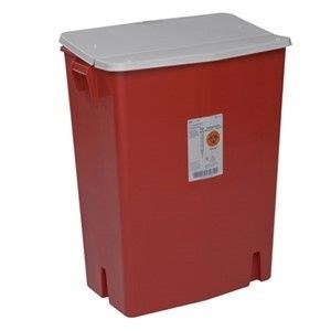 30 Gallon Red Sharps Container With Hinged And Sealing Gasket Lid 3/Ca