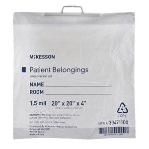 Patient Belongings Bag 4 X 20 X 20 Snap Closure Poly White 250/CS