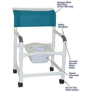 Mid-Size Shower Chair 22" w/ Square Pail And Designer Backrest Royal Blue